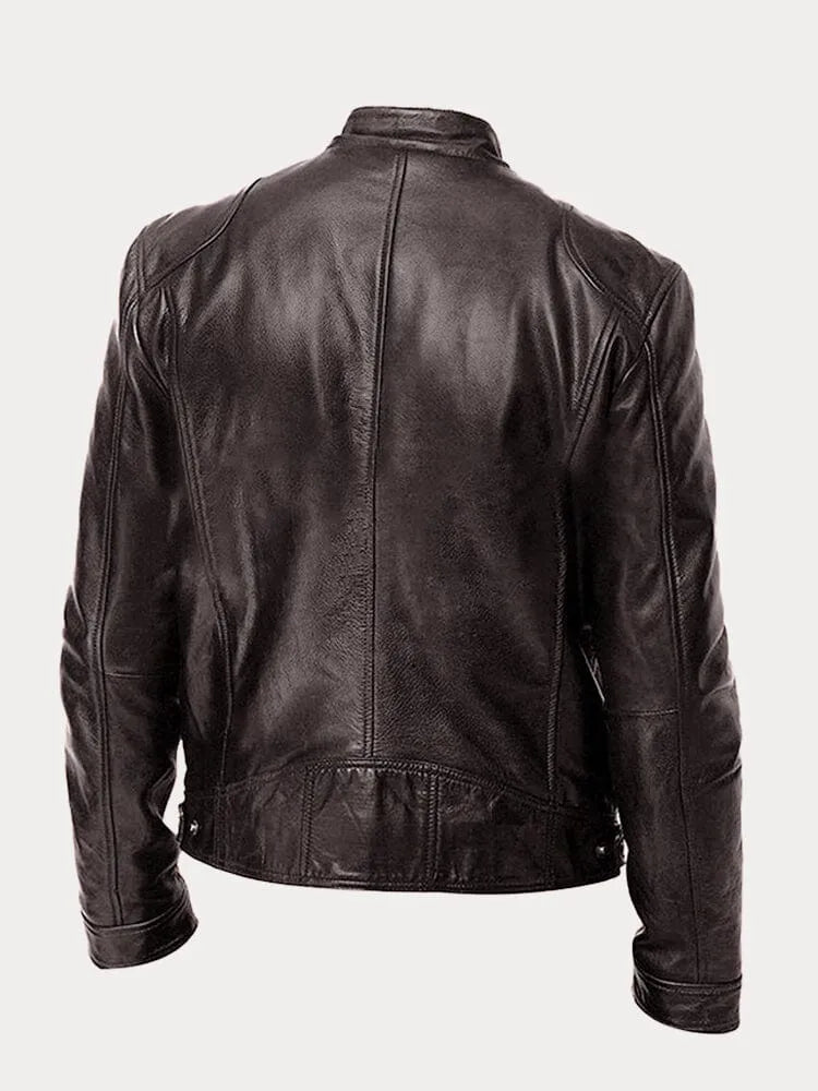 Fashion Glam | Slim Fit Leather Motorcycle Jacket with Zipper for Men