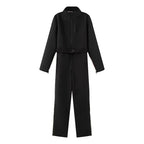 Women's Utility Overall with Waist Belt, Zippers and Stand-Up Collar Fashion Glam