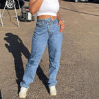 Ladies High-Waisted Cropped Mom Jeans with Asymmetrical Waist and Straight Leg Fashion Glam
