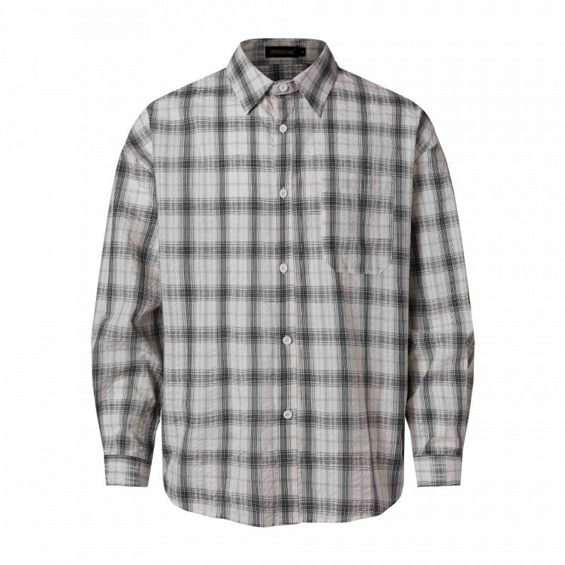 Unisex Oversized Checkered Shirt in Linen Blend with Shirt Collar, Chest Pocket, and Boxy Silhouette Fashion Glam