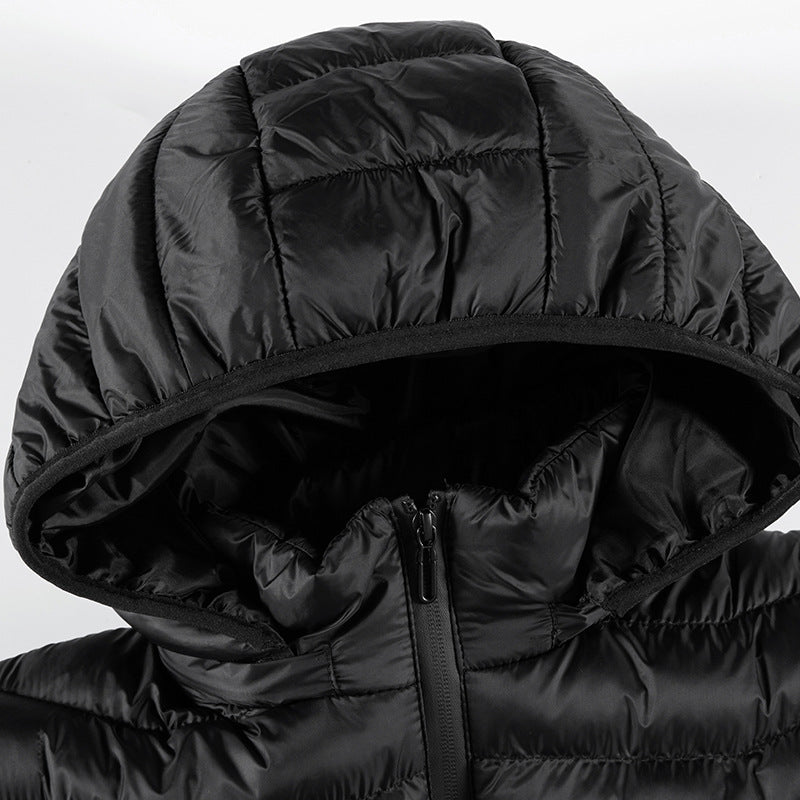 Men's ultralight quilted down jacket with hood, wind-resistant outer shell and packing function Fashion Glam