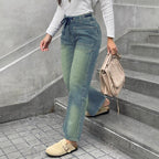 Women's high-waisted jeans with straight leg, drawstring waistband, and patch pockets Fashion Glam