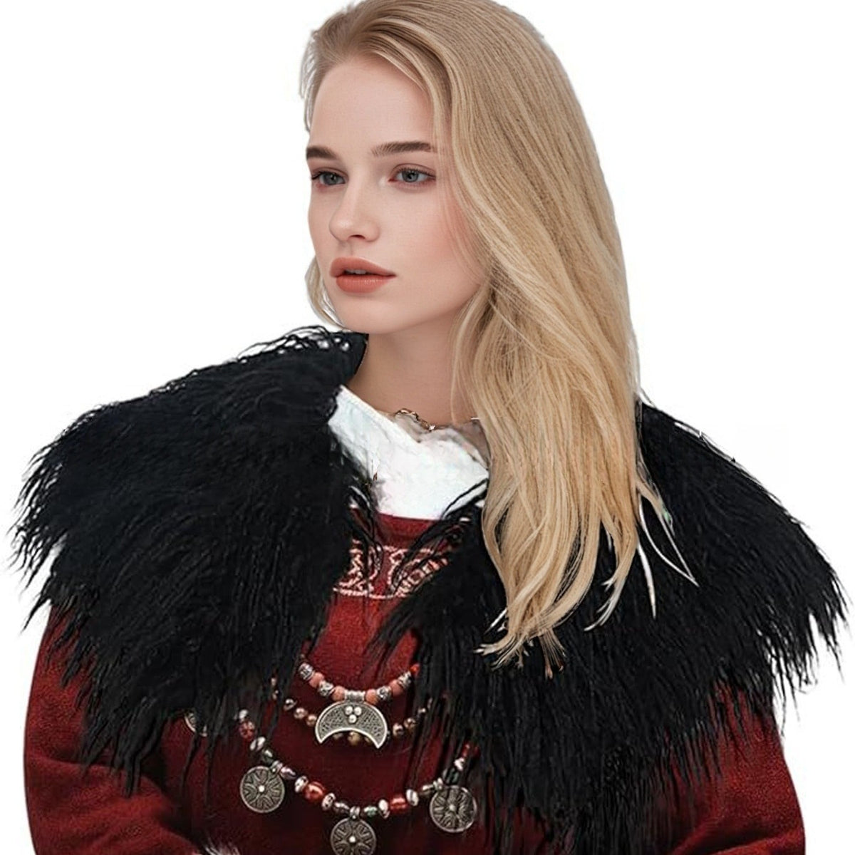 Ladies feather-trimmed shoulder stole in capelet style with soft faux fur collar Fashion Glam