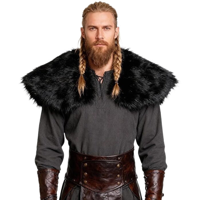 Men's shoulder cape in Viking/LARP style made of high-quality faux fur with a wide lapel collar Fashion Glam