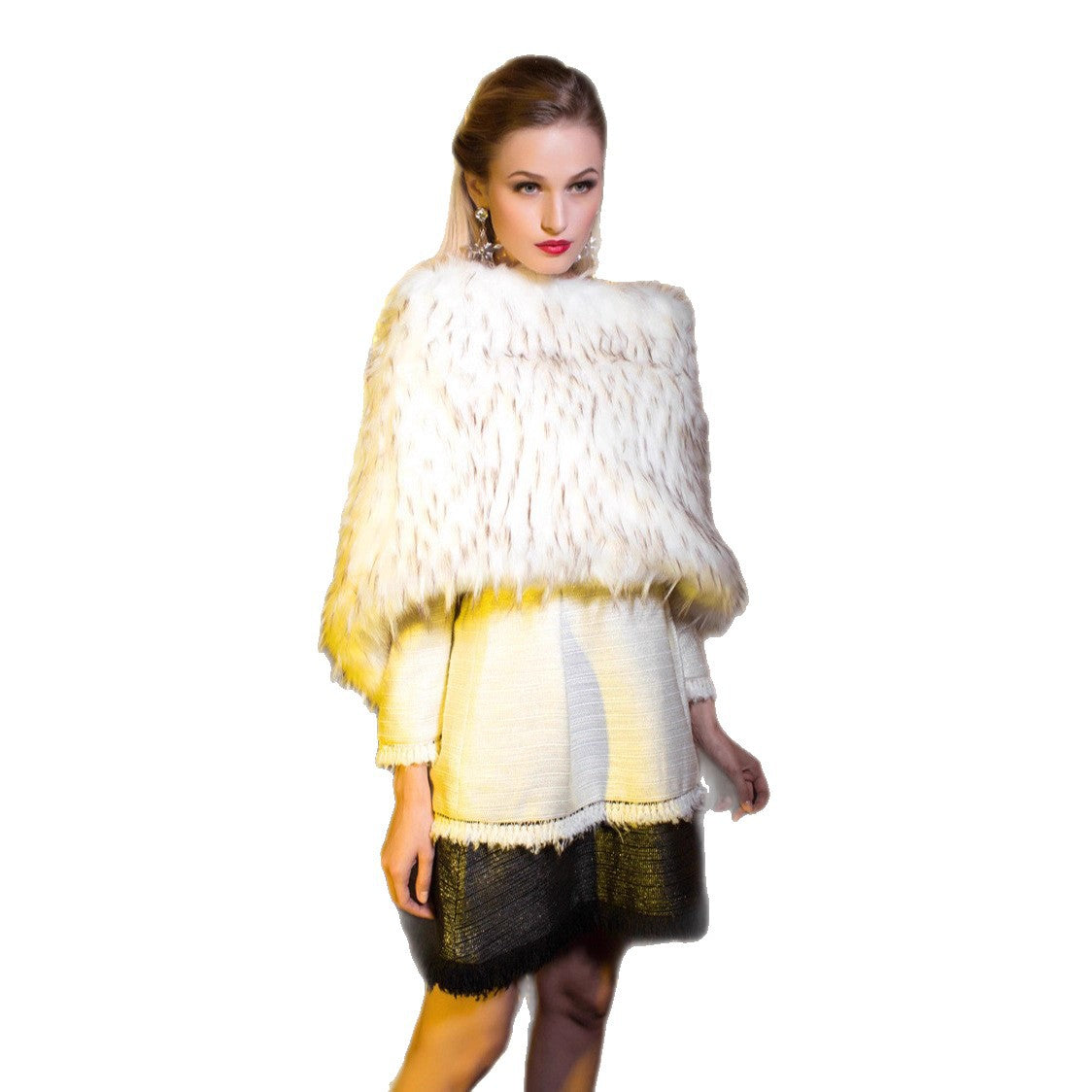 Ladies Sleeveless Faux Fur Shoulder Cape with Dense Plush and Asymmetric Cut Fashion Glam