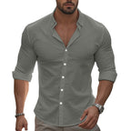 Men's fitted stretch shirt with stand-up collar, slim fit and rolled-up sleeves Fashion Glam