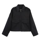 Women's Short Cut Utility Jacket in Military Look with Flap Pockets, Epaulettes and Zipper Fashion Glam