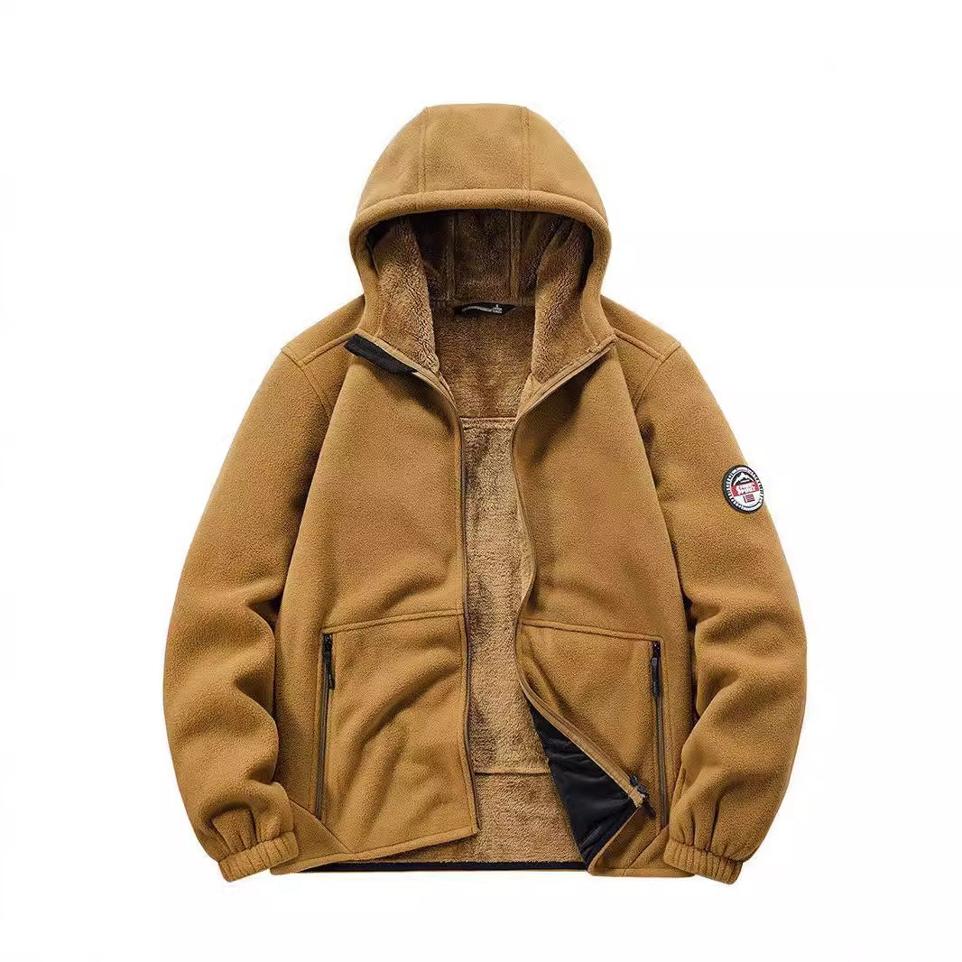 Men's Insulated Fleece Hoodie Jacket with Sherpa Lining and Two-Way Zipper Fashion Glam
