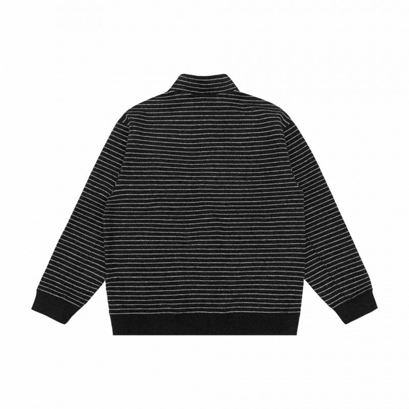 Unisex Striped Knit Zip Jacket with Stand-up Collar and Patch Pockets Fashion Glam