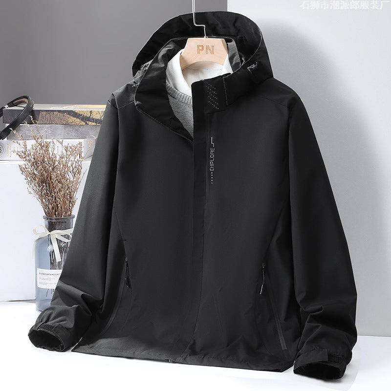 Men's lightweight water-repellent hooded shell jacket with windproof membrane and concealed zipper Fashion Glam