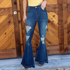 Women's high-waisted destroyed flared jeans with sculpting comfort waistband Fashion Glam