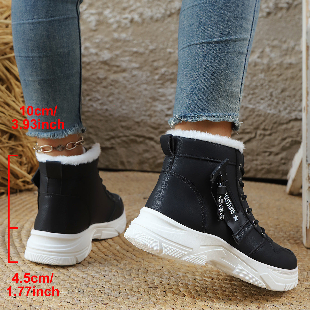 Ladies Lined Lace-Up Ankle Boot with Thick Tread Sole and Side Zip Fashion Glam
