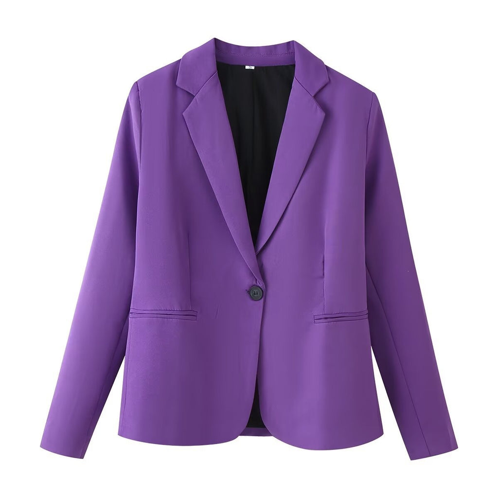 Women's Single-breasted Tailored Blazer with Narrow Lapels and Piped Pockets Fashion Glam