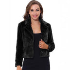 Women’s short jacket made of velvet faux fur with a notched collar and figure-flattering cropped cut Fashion Glam