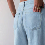 Women's Wide Denim Culotte with High Waist, Distressed Details and Raw Hem Fashion Glam