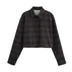 Women's Cropped Boxy Shirt Jacket in Checkered Pattern with Concealed Button Placket Fashion Glam