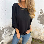 Ladies blouse with textured dot pattern and three-quarter sleeves Fashion Glam