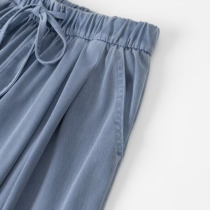 Women Wide Palazzo Pants with High Elastic Band, Drawstring and Side Pockets Fashion Glam
