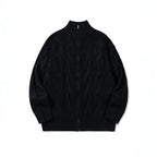 Unisex Chunky Knit Zip-up Cardigan with Cable Pattern and High Ribbed Collar Fashion Glam