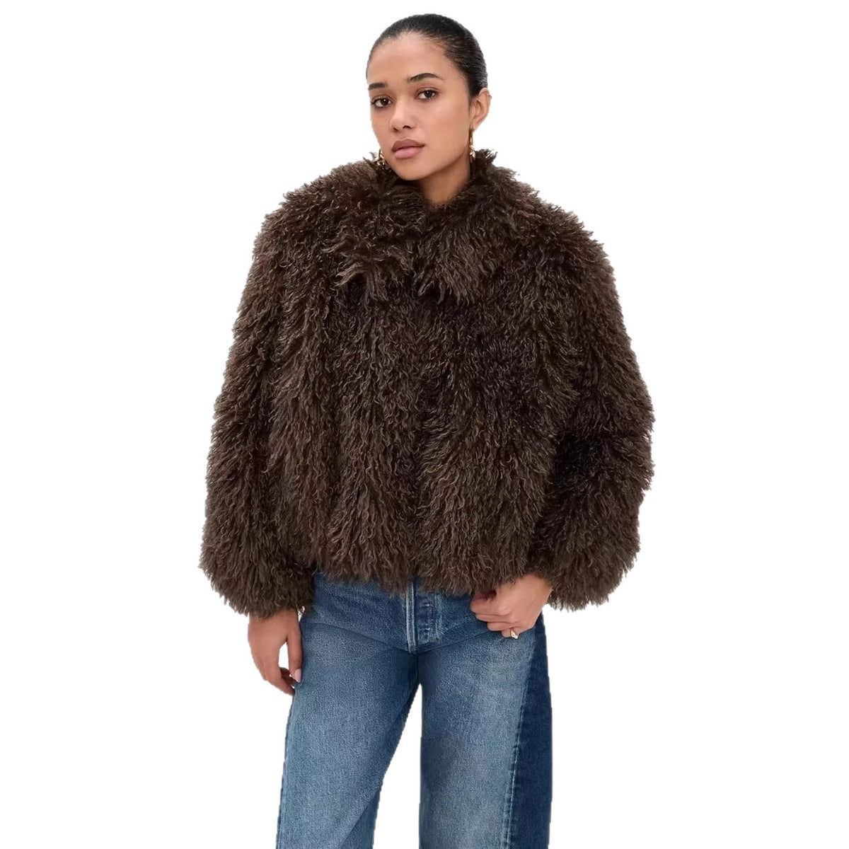 Women's short shaggy faux fur blazer with dense high pile Fashion Glam