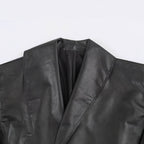 Women Short Oversized Faux Leather Jacket with Wide Shawl Collar and Belt Fashion Glam