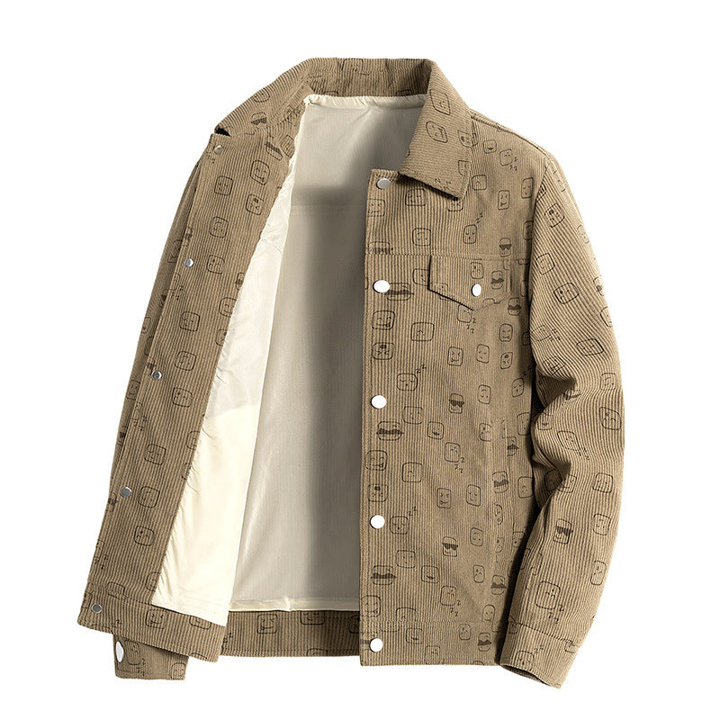Men's cord jacket made of fine corduroy with allover print, snap button placket and flap pockets Fashion Glam