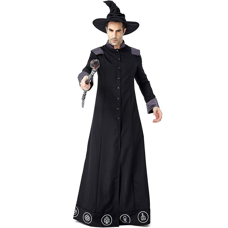 Men's magician costume with detailed symbols and elegant cape Fashion Glam