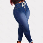 Women's High-Waist Sculpting Jeggings in Denim Look with Elastic Drawstring Waistband Fashion Glam