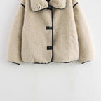 Women's short teddy coat with voluminous shawl collar and contrast piping Fashion Glam