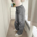 Women's High-Waisted Loose Destroyed Jeans with Straight Leg Fashion Glam