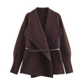 Women’s Wrap Coat with Oversized Shawl Collar and Waist Belt Fashion Glam