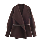 Women’s Wrap Coat with Oversized Shawl Collar and Waist Belt Fashion Glam