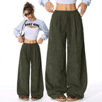 Women's Loose Cord Pants with Elastic Waistband, Drawstring, and Side Pockets Fashion Glam