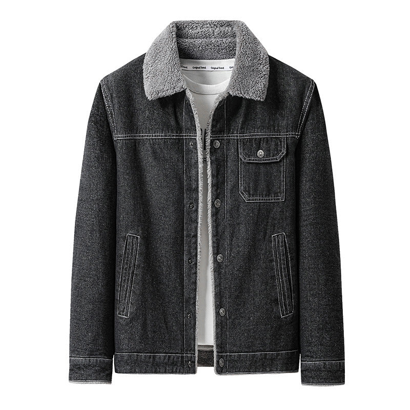 Men's Overshirt Jacket made of Denim with Teddy lining and Sherpa collar Fashion Glam