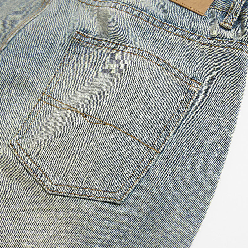 Men's Wide Cropped Baggy Jeans with High Waist and Vintage Wash Fashion Glam