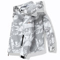 Men's technical waterproof hooded jacket with graphic camouflage print, zippered pockets, and adjustable hem Fashion Glam