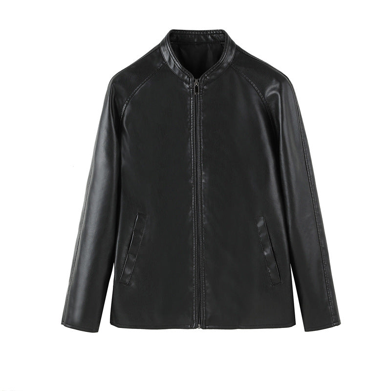 Men Slim Faux Leather Blouson with Stand-Up Collar and Concealed Zip Fashion Glam