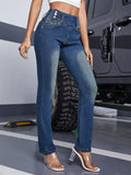 Women's high-waisted slim-flared jeans with center seam and shaping waistband Fashion Glam