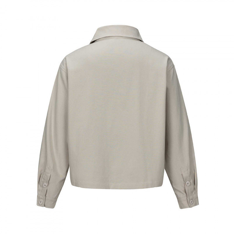 Unisex Short Cut Boxy Shirt Jacket with Chest Pocket and Clear Button Placket Fashion Glam