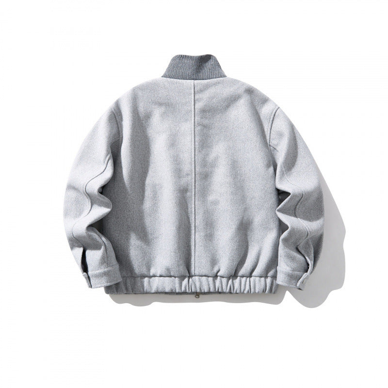 Unisex Boxy-Wool Blend Jacket with Stand-Up Collar and Elastic Hem Fashion Glam