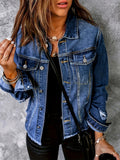 Ladies short cut denim jacket in trucker style with fringe detailing Fashion Glam