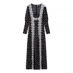 Women's maxi dress in boho style with vertical lace panels and loose U-neckline Fashion Glam