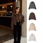Women Boxy Wool Blend Blouson Jacket with Zipper and Shirt Collar Fashion Glam