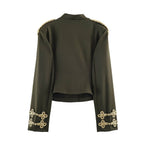 Women's Short Military Blazer with Braided Epaulettes and Decorative Knot Sleeves Fashion Glam