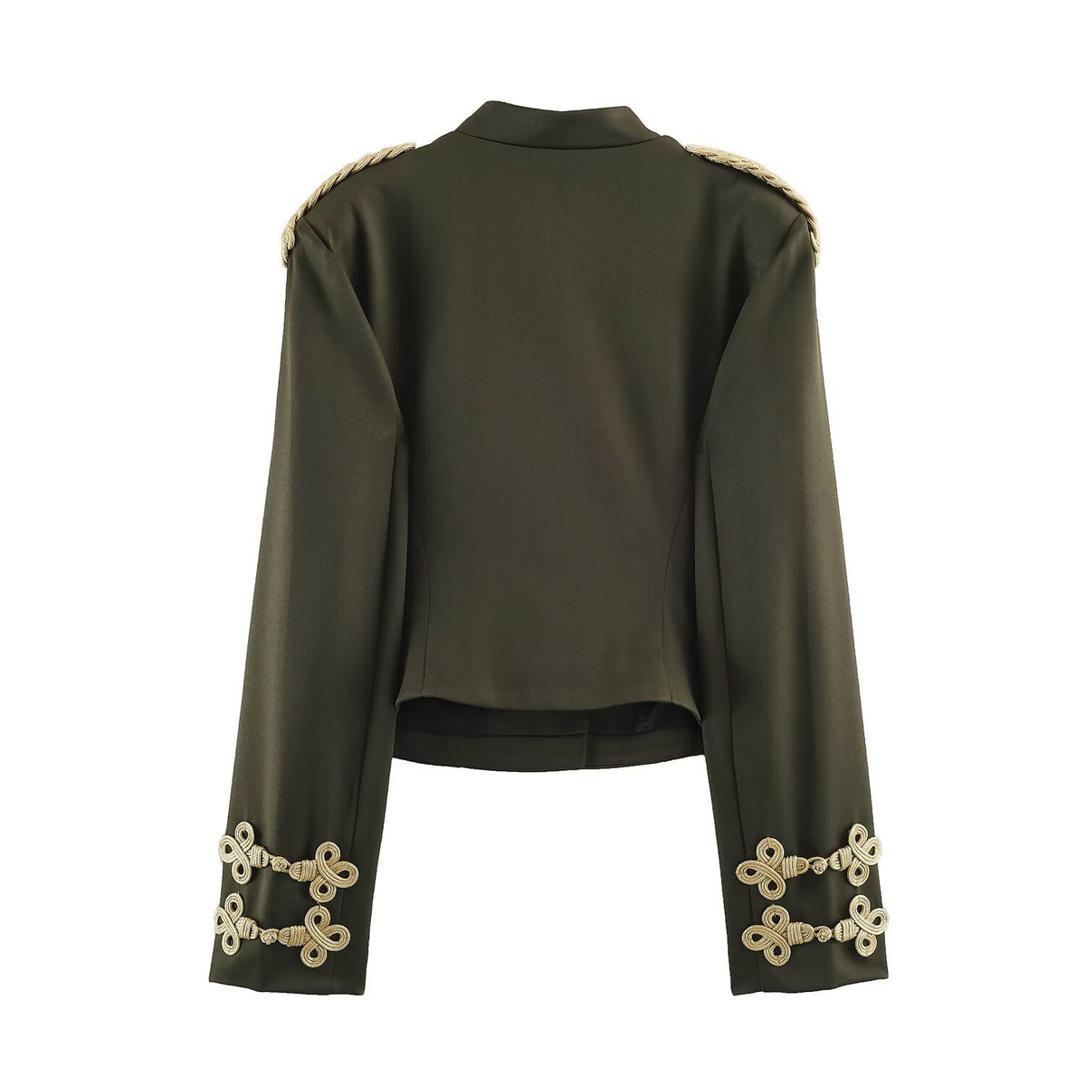 Women's Short Military Blazer with Braided Epaulettes and Decorative Knot Sleeves Fashion Glam