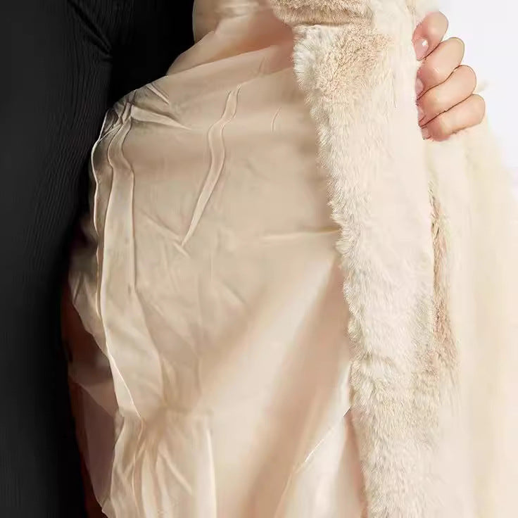 Women's Midi Length Faux Fur Coat with Hood, Teddy Finish and Concealed Button Placket Fashion Glam