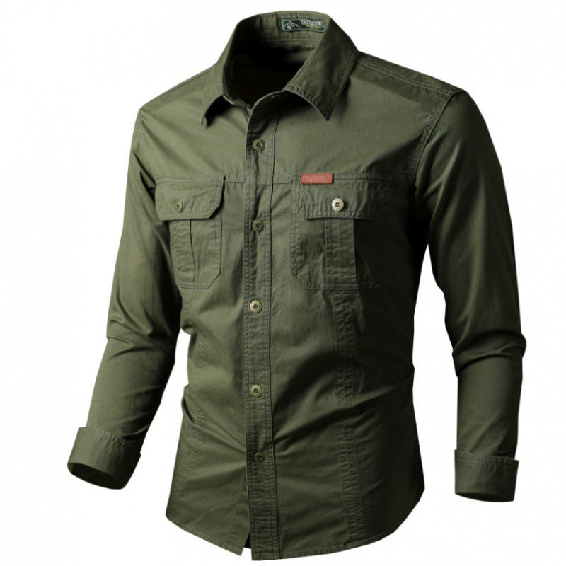 Men's Long Sleeve Work Shirt with Double Chest Pockets and Durable Twill Fashion Glam