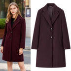 Women's Longline Single-Breasted Wool Blend Coat with Notched Collar and Welt Pockets Fashion Glam