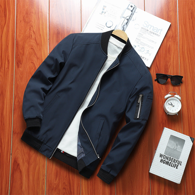 Men's Lightweight Bomber Jacket with Arm Pocket, Zipper and Ribbed Hem Fashion Glam