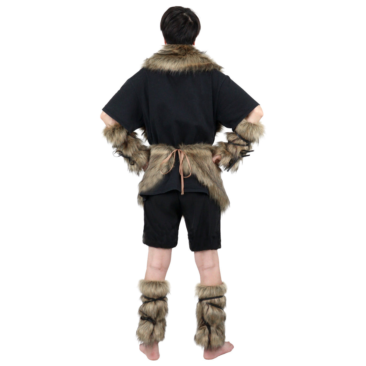 Men's Viking-inspired faux fur accessory set with shawl collar hip apron arm protectors and shin guards Fashion Glam